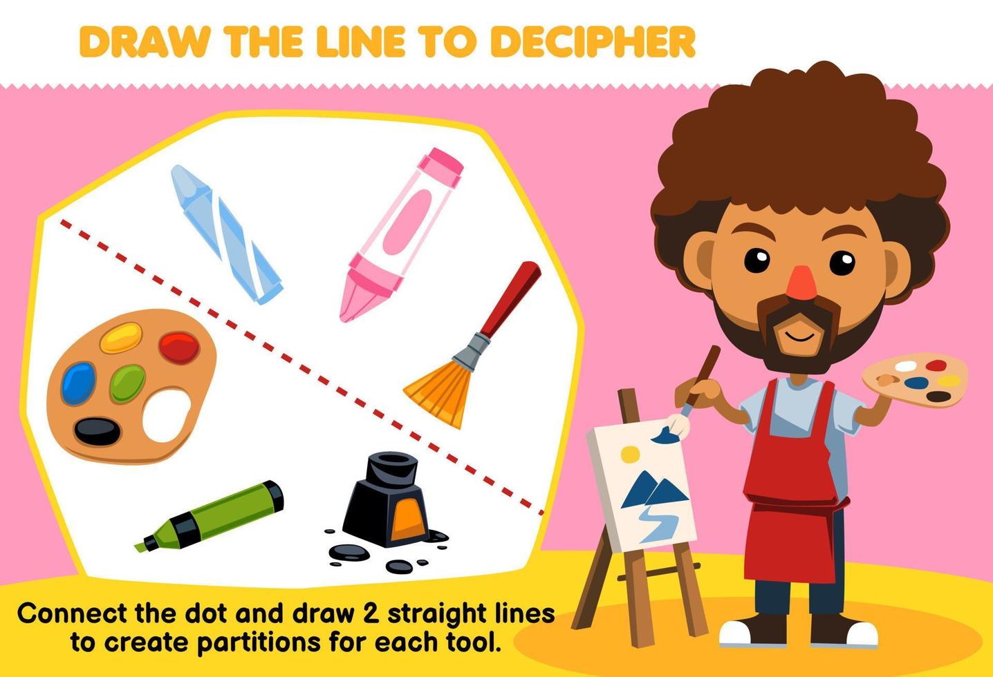 Educação jogos para crianças Socorro pintor desenhar a linhas para separado  pintura equipamento imprimível ferramenta planilha 20351354 Vetor no  Vecteezy