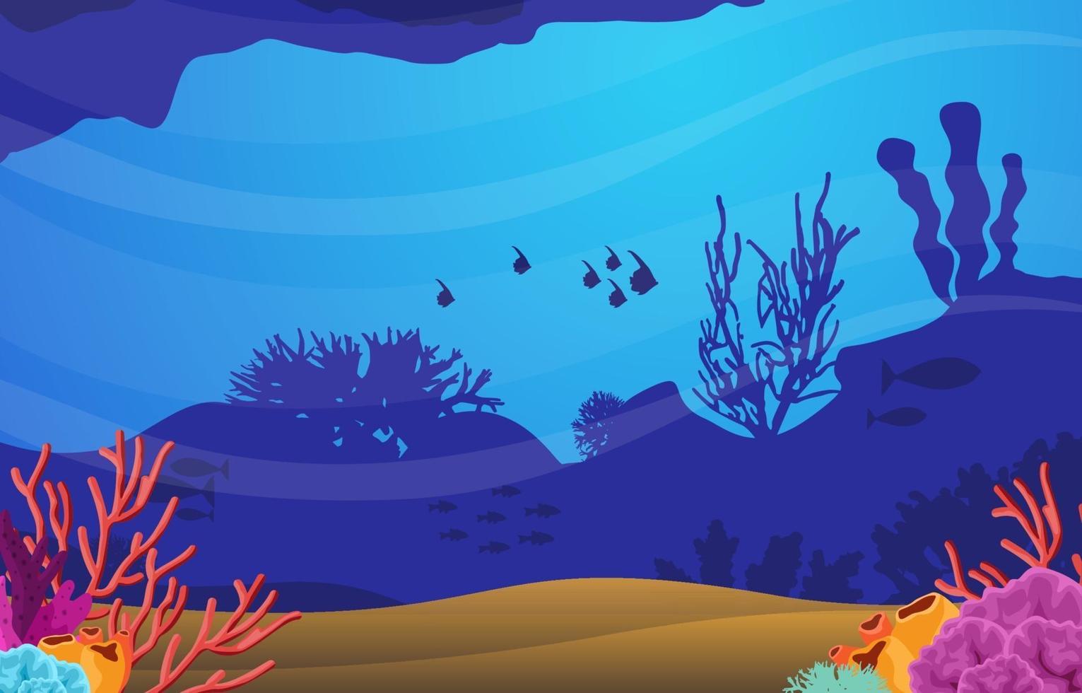 cena subaquática com ilustração de peixes e recifes de coral vetor