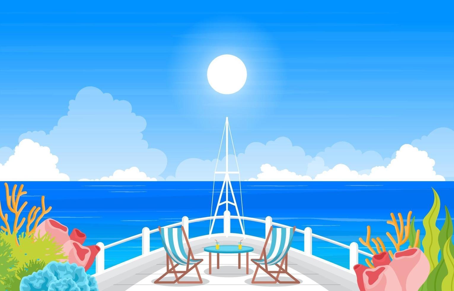 Convés do navio de cruzeiro com ilustração do horizonte do oceano vetor