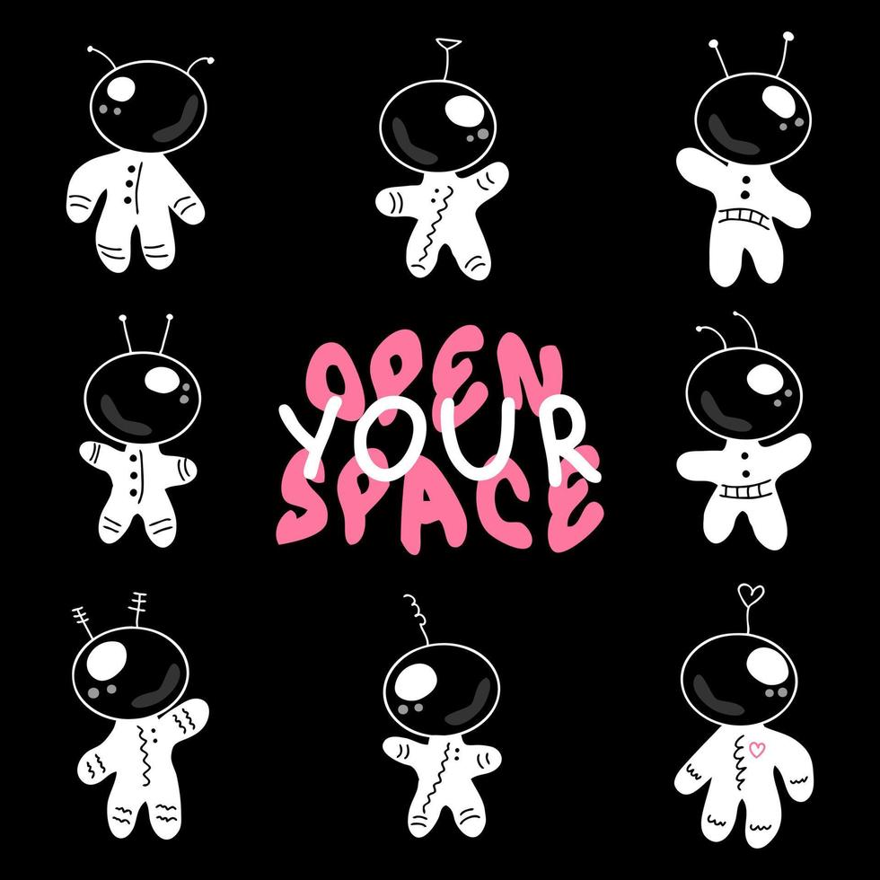 aberto seu espaço astronauta slogan imprimir. perfeito para camiseta, adesivos, cartazes. vetor