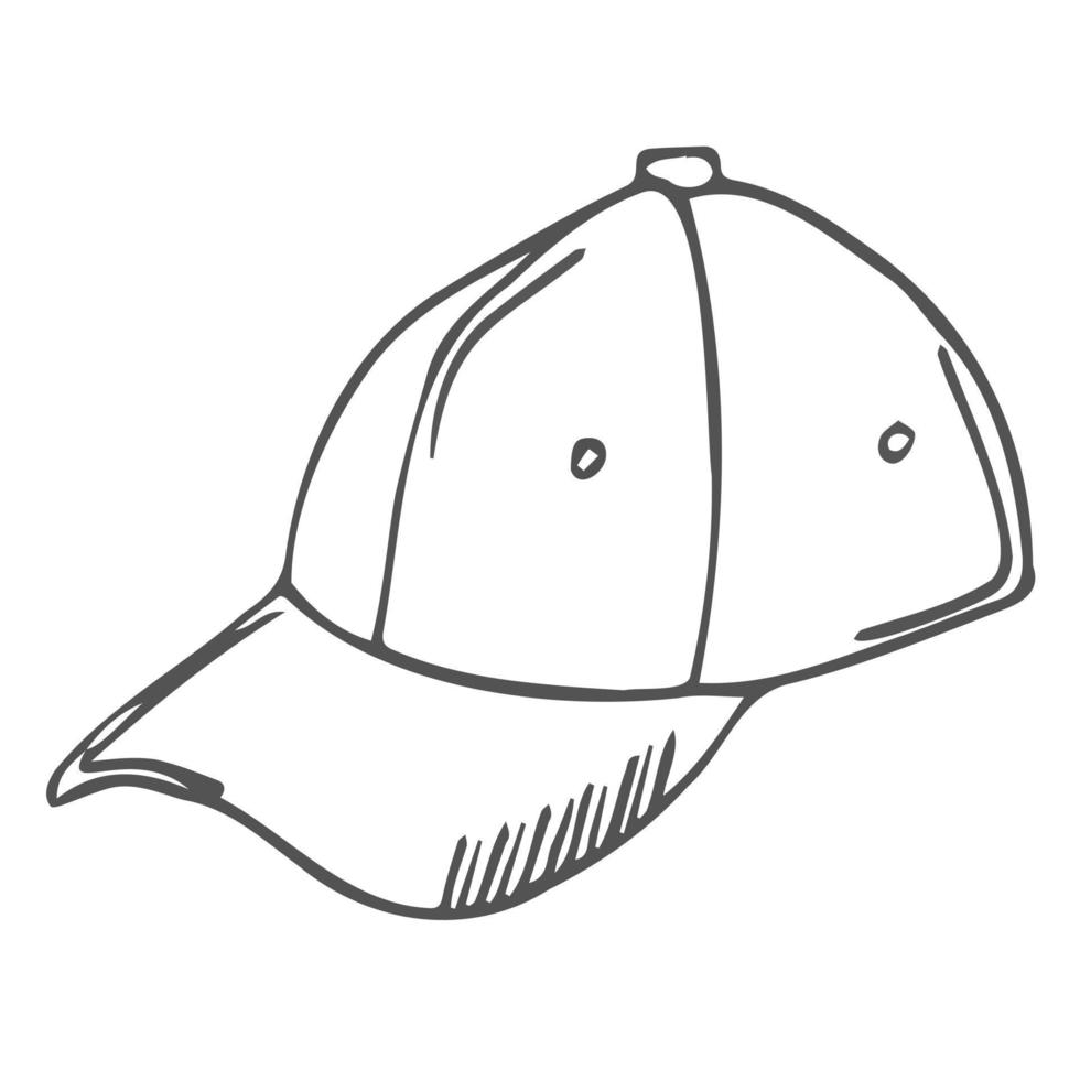 vetor mão desenhada ícone de doodle de contorno de chapéu de beisebol. ilustração de esboço de boné de beisebol para impressão, web, mobile e infográficos isolados no fundo branco.