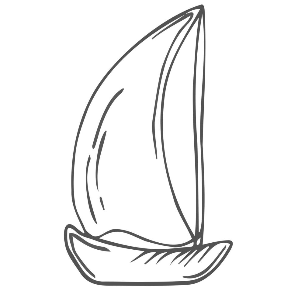 ícone de doodle de contorno desenhado de mão de veleiro. viagens de barco e iate, transporte aquático, conceito de recreação. ilustração de desenho vetorial para impressão, web, mobile e infográficos em fundo branco. vetor