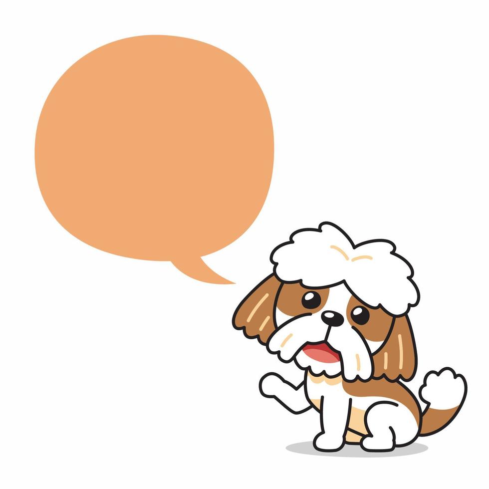 desenho animado personagem fofa shih tzu cachorro com discurso bolha vetor