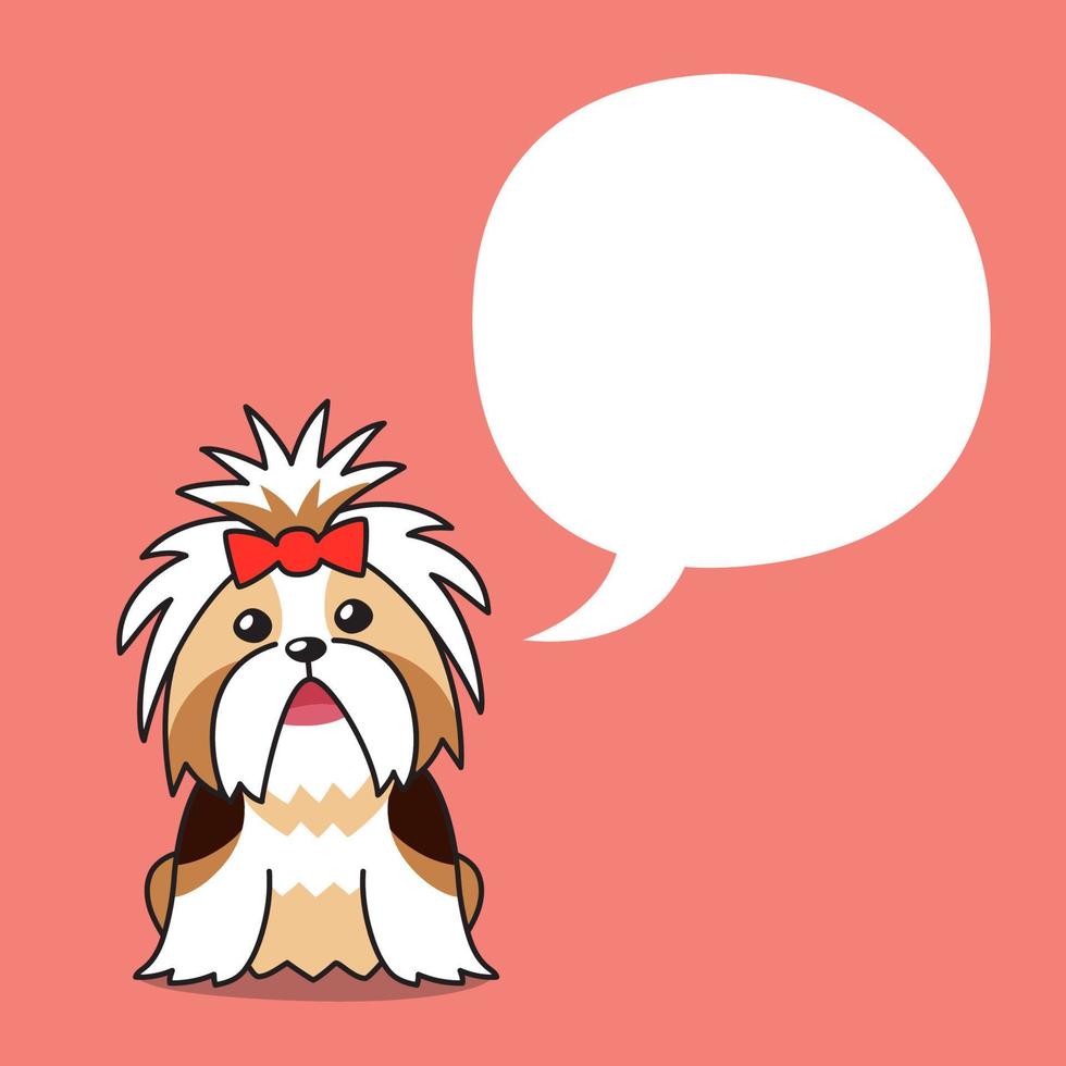 desenho animado personagem shih tzu cachorro com branco discurso bolha vetor