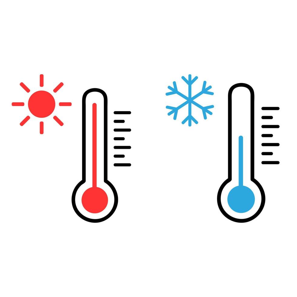 termômetro vetor ícone definir. quente e frio clima ilustração símbolo coleção.