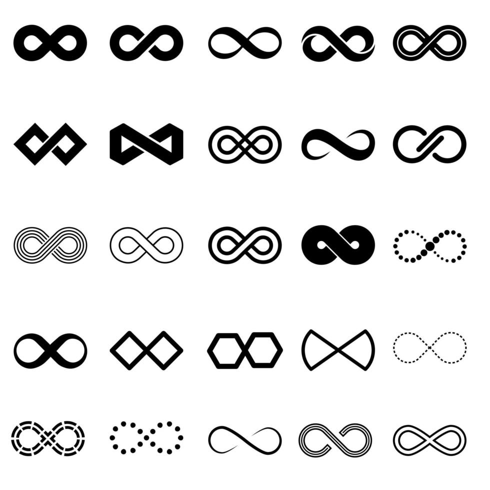 infinidade ícone vetor definir. mobius ciclo forma ilustração placa coleção. ilimitado símbolo. para sempre logotipo.