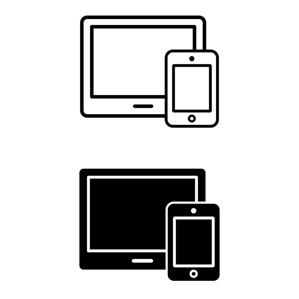 inteligente dispositivos ícones vetor definir. aparelhos ilustração placa coleção. computador equipamento e eletrônicos símbolos.