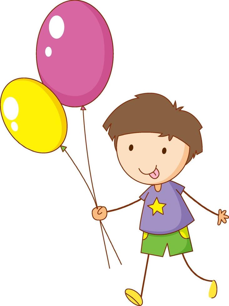 doodle desenhado à mão com um personagem de desenho animado segurando um balão vetor