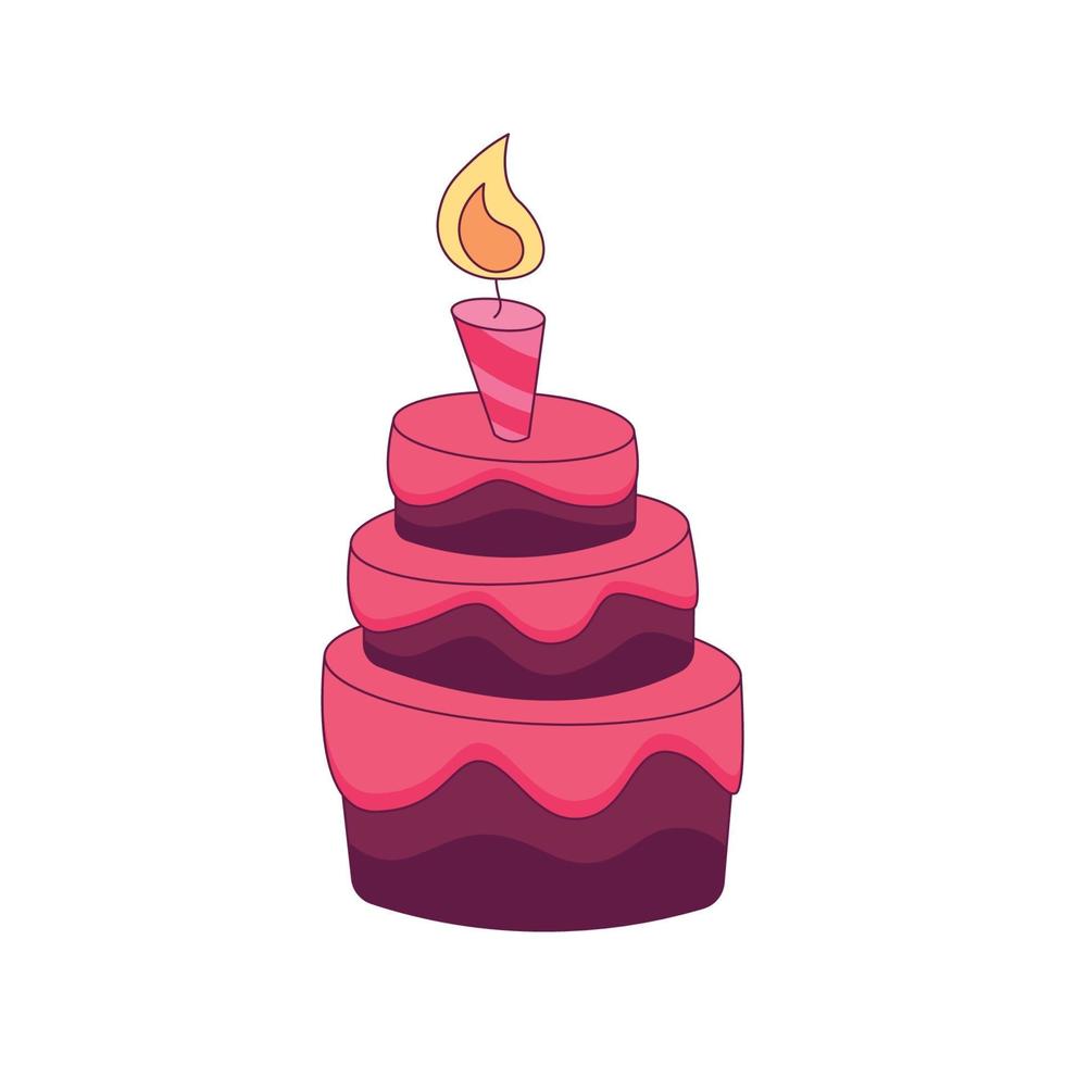 bolo de aniversário desenho animado doodle desenhado à mão conceito vetor kawaii ilustração