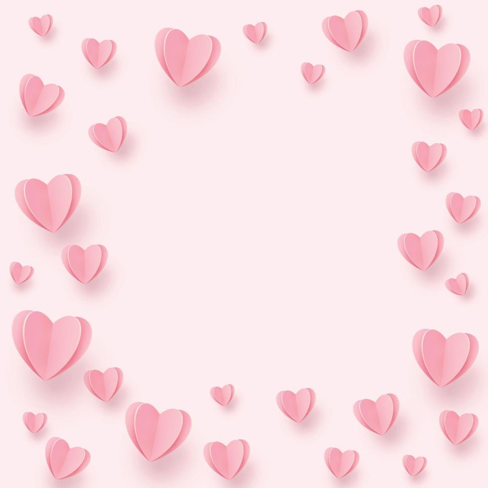 corações rosa-avermelhados suaves em um fundo rosa vetor