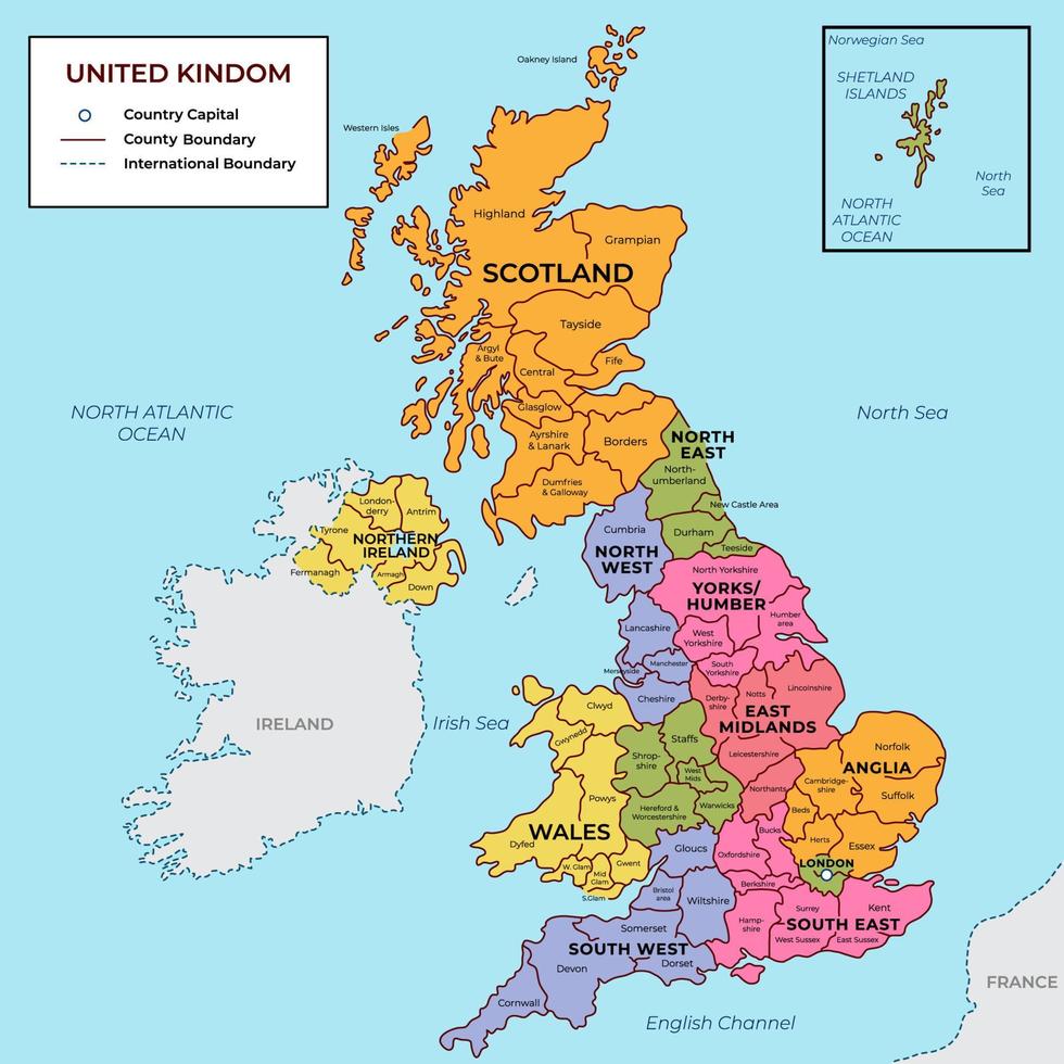 detalhado mapa do Unidos reino vetor