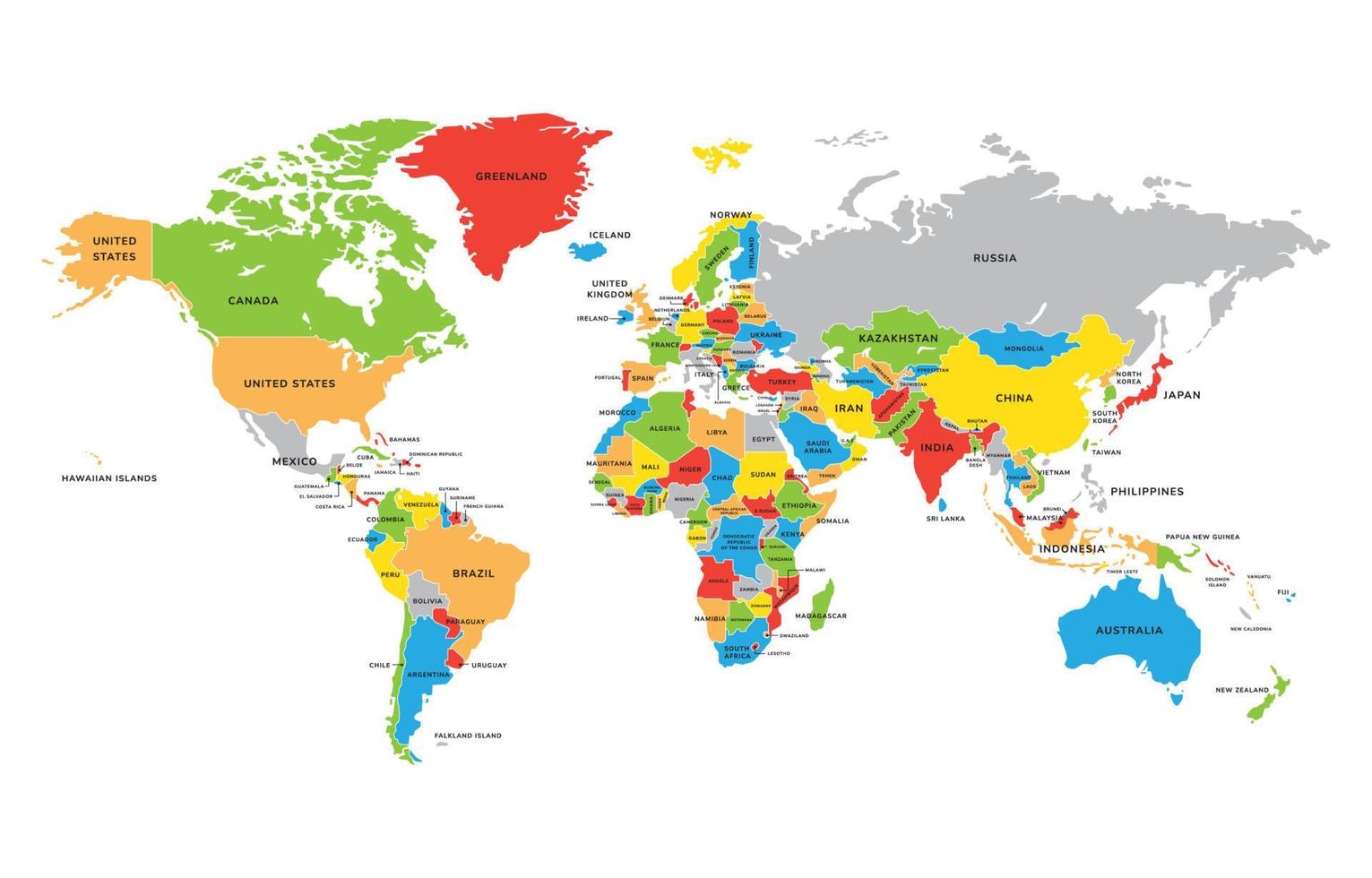 mundo mapa com países nomes vetor