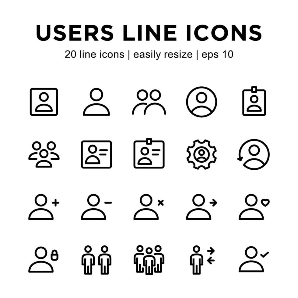 conjunto de ícones de linha do usuário vetor