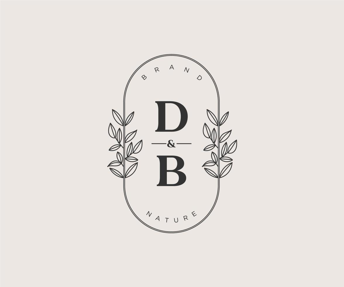 inicial db cartas lindo floral feminino editável premade monoline logotipo adequado para spa salão pele cabelo beleza boutique e Cosmético empresa. vetor