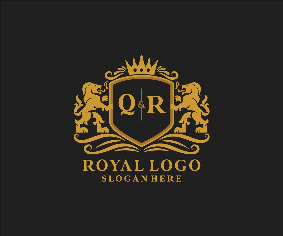 modelo de logotipo de luxo real de leão de letra qr inicial em arte vetorial para restaurante, realeza, boutique, café, hotel, heráldica, joias, moda e outras ilustrações vetoriais. vetor