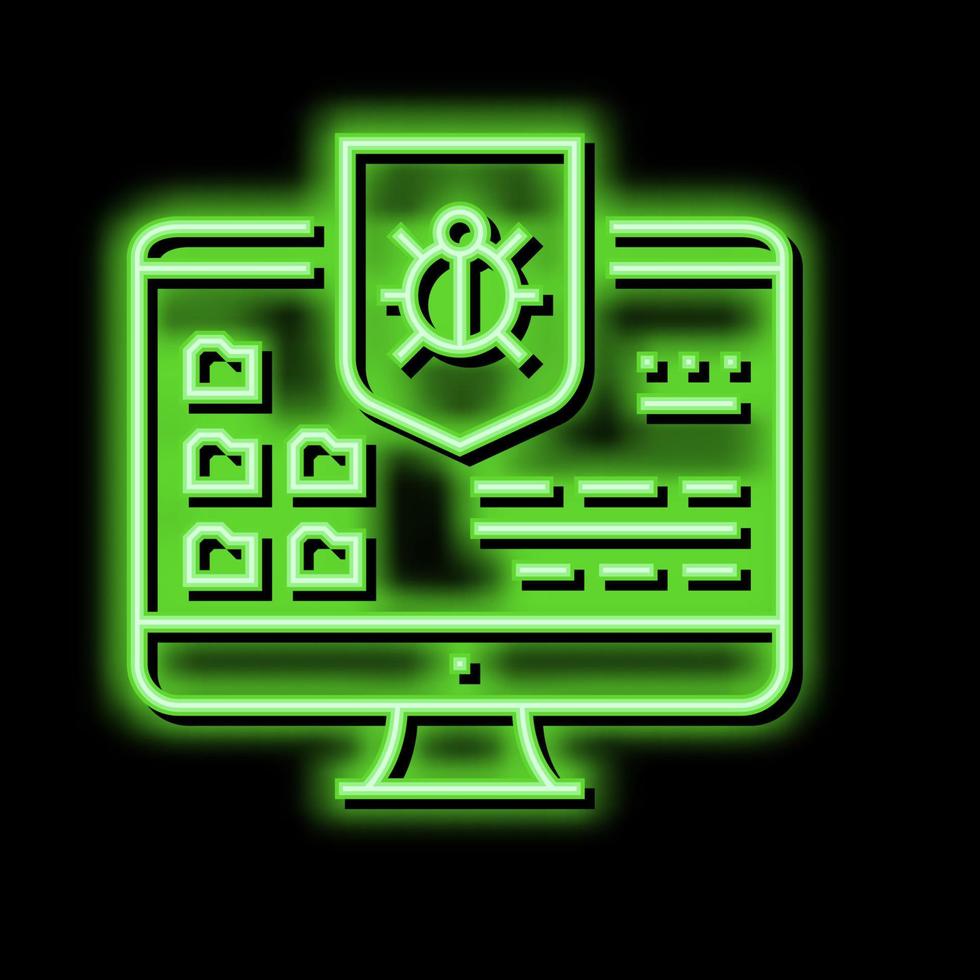 antivírus computador proteger néon brilho ícone ilustração vetor