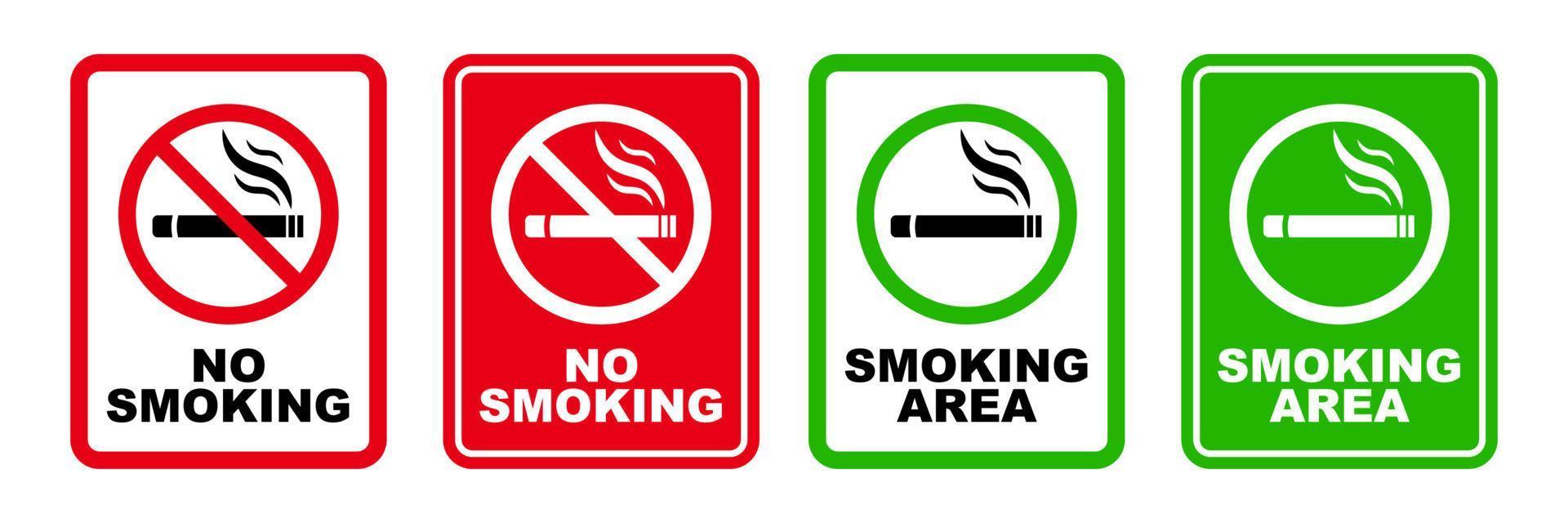 não fumar área e fumar área placa imprimível vermelho Pare símbolo conjunto banimento silhueta ícone Projeto vetor