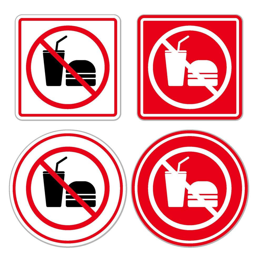 não Comida e beber permitido proibido placa símbolo pictograma conjunto banimento silhueta arredondado ícone vetor