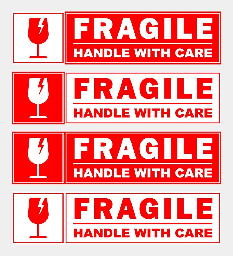 adesivo frágil lidar com com Cuidado vermelho e branco imprimível placa símbolo para Entrega pacote simples vetor