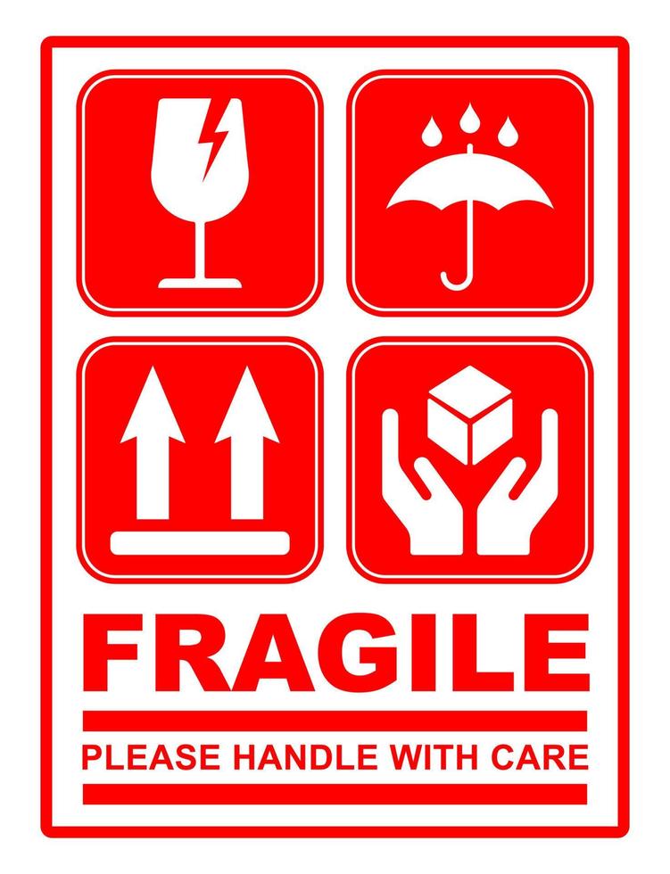 frágil lidar com com Cuidado adesivo imprimível placa símbolo para Entrega pacote simples minimalista Projeto vetor