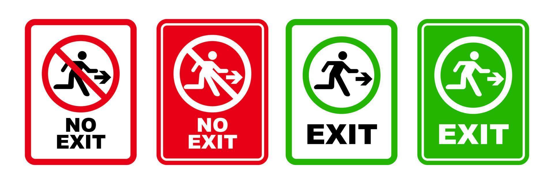 Saída área Proibido placa emergência fuga evacuação imprimível símbolo conjunto silhueta ícone Projeto vetor