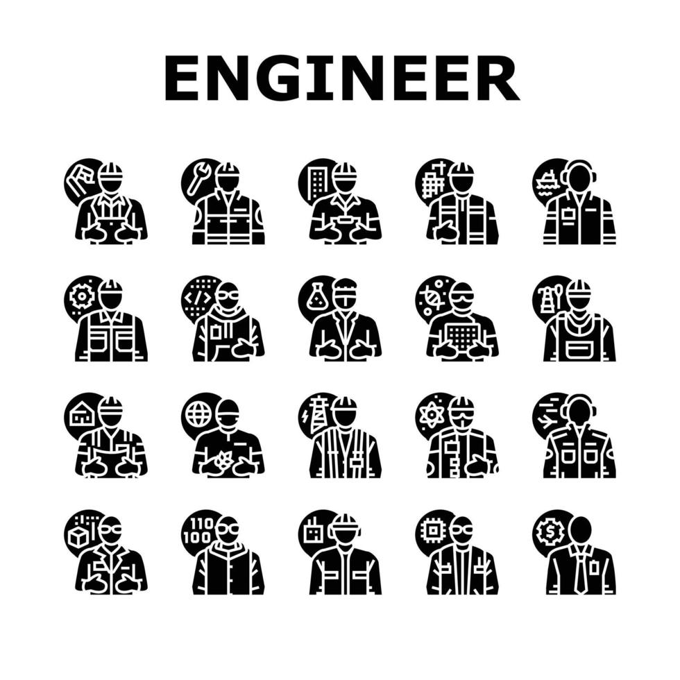 engenheiro tecnologia trabalhos homem ícones conjunto vetor