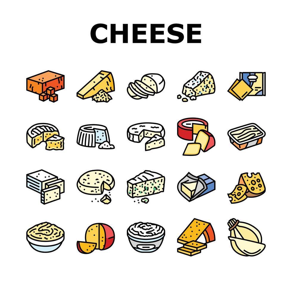 queijo Comida fatia peça laticínios ícones conjunto vetor