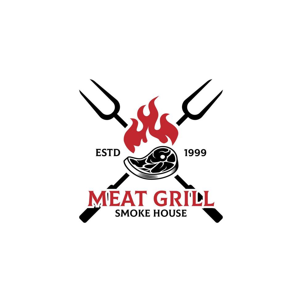 carne grade fumaça casa logotipo projeto, grade e Barra com fogo, carne, grade garfo vetor