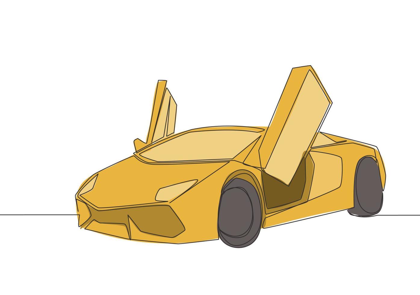 1 linha desenhando do luxo esporte carro com borboleta porta aberto. super carro veículo transporte conceito. solteiro contínuo linha desenhar Projeto vetor