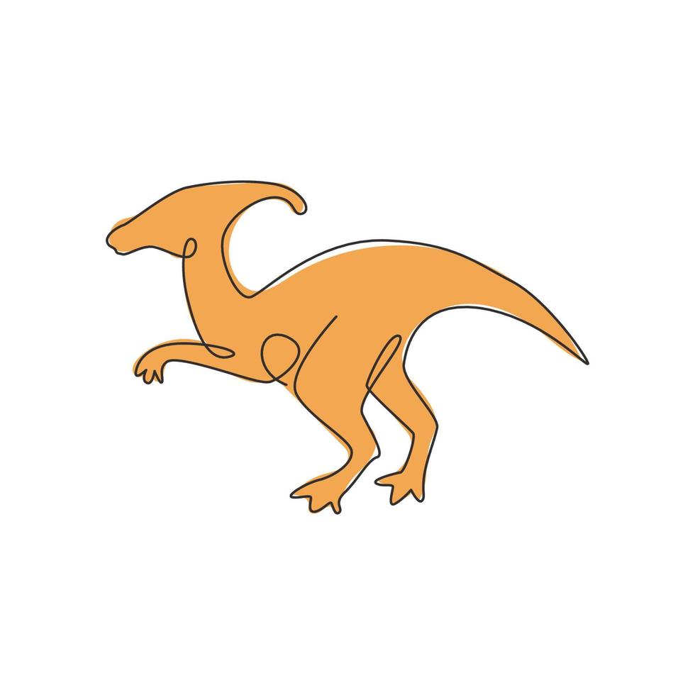 um único desenho de linha de parasaurolophus agressivo para a identidade do logotipo. conceito de mascote animal Dino para ícone de parque temático pré-histórico. linha contínua moderna desenhar design ilustração gráfica de vetor