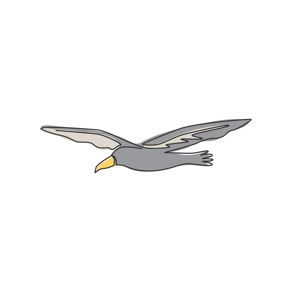 um desenho de linha contínua de albatroz bonito para a identidade do logotipo de conservação de pássaros. conceito de mascote de aves marinhas adorável para o ícone do zoológico nacional. linha única moderna desenhar ilustração vetorial de design gráfico vetor