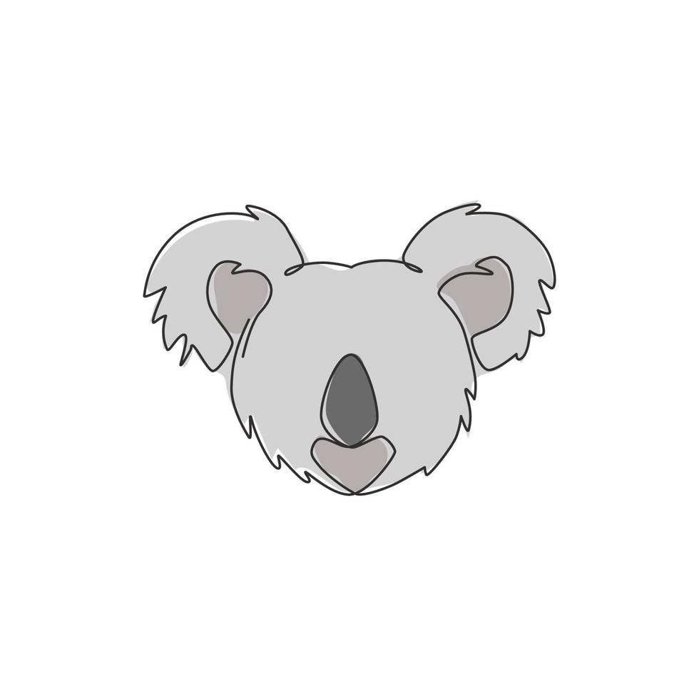 um único desenho de linha de uma cabeça de coala fofa para a identidade do logotipo da empresa. ursinho do conceito de mascote da Austrália para o ícone de campanha de turismo itinerante. ilustração em vetor desenho desenho em linha contínua