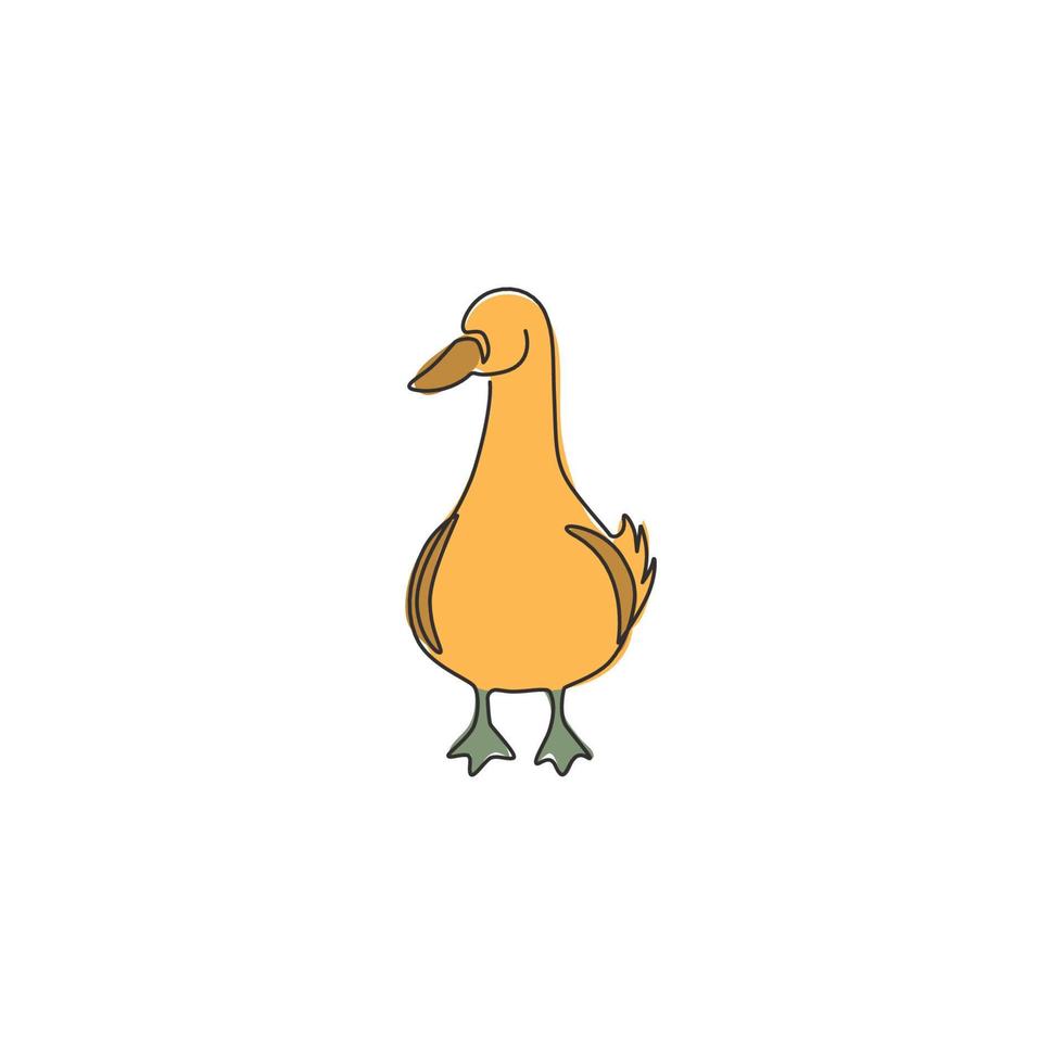 um único desenho de linha de pato branco engraçado bonito para identidade de logotipo de negócios da empresa. pouco conceito de mascote de cisne de beleza para parque público. linha contínua moderna desenhar ilustração de design gráfico vetorial vetor