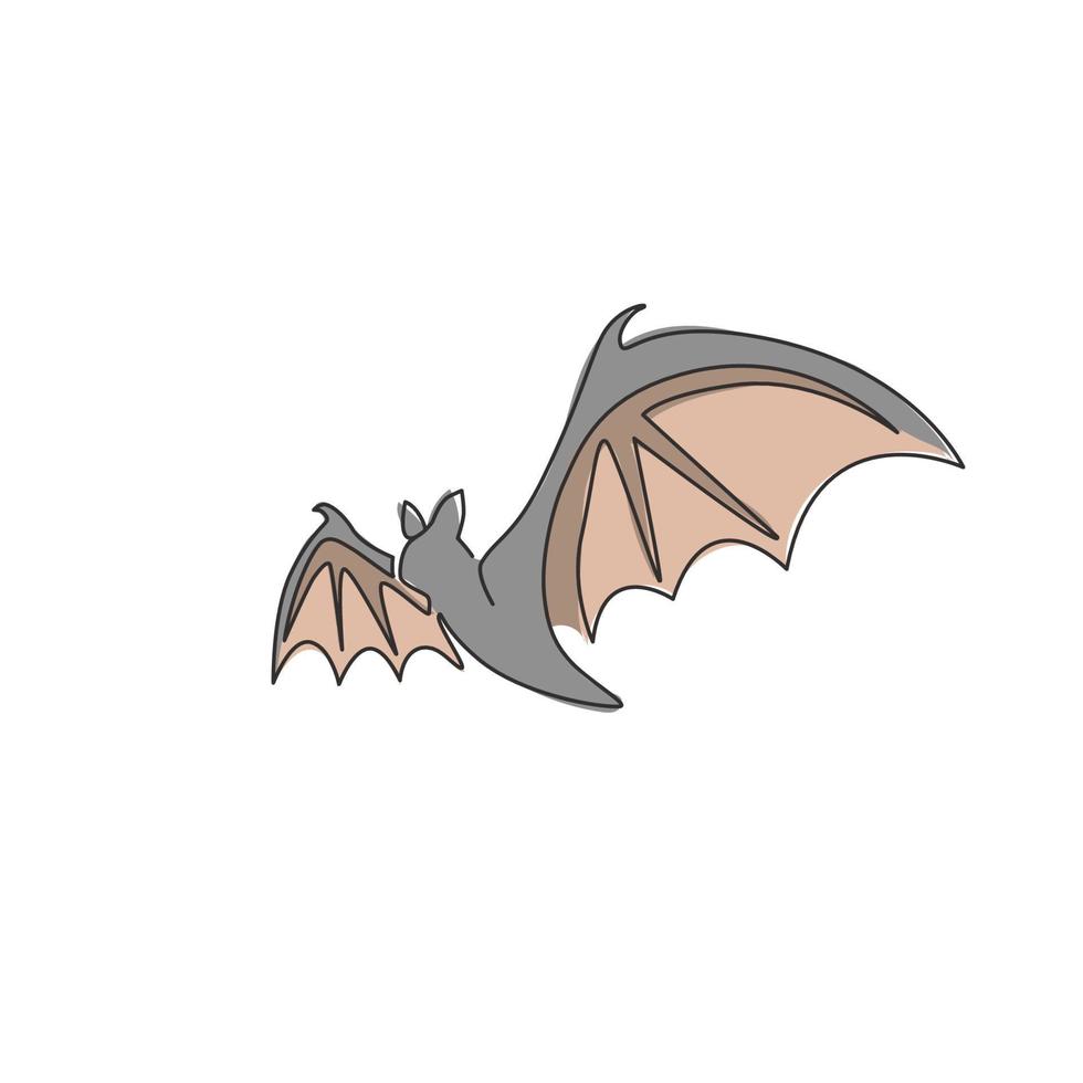 um desenho de linha contínua de morcego assustador para a identidade do logotipo da casa fantasma. conceito de mascote animal mal mamífero para símbolo de horror. linha única moderna desenhar design ilustração gráfico vetorial vetor