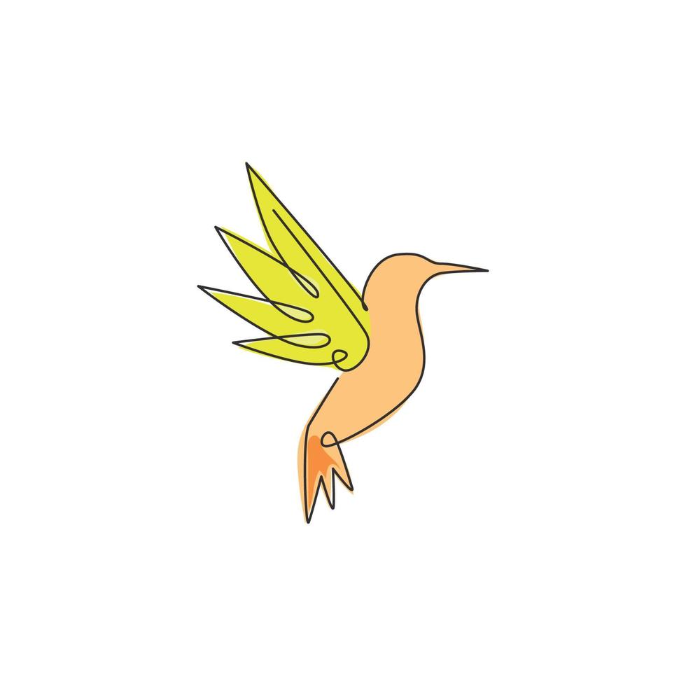 um único desenho de linha de um lindo colibri para a identidade do logotipo de negócios da empresa. pequeno conceito de mascote de pássaro de beleza para o parque zoológico nacional das aves. ilustração de desenho vetorial gráfico de linha contínua vetor