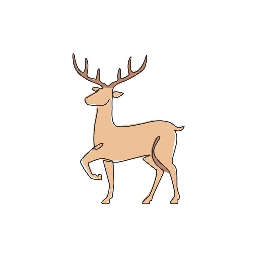 um único desenho de linha de adorável cervo engraçado para a identidade do logotipo da empresa. conceito de mascote animal mamífero rena bonito para zoológico público. linha contínua moderna desenhar ilustração vetorial de design gráfico vetor