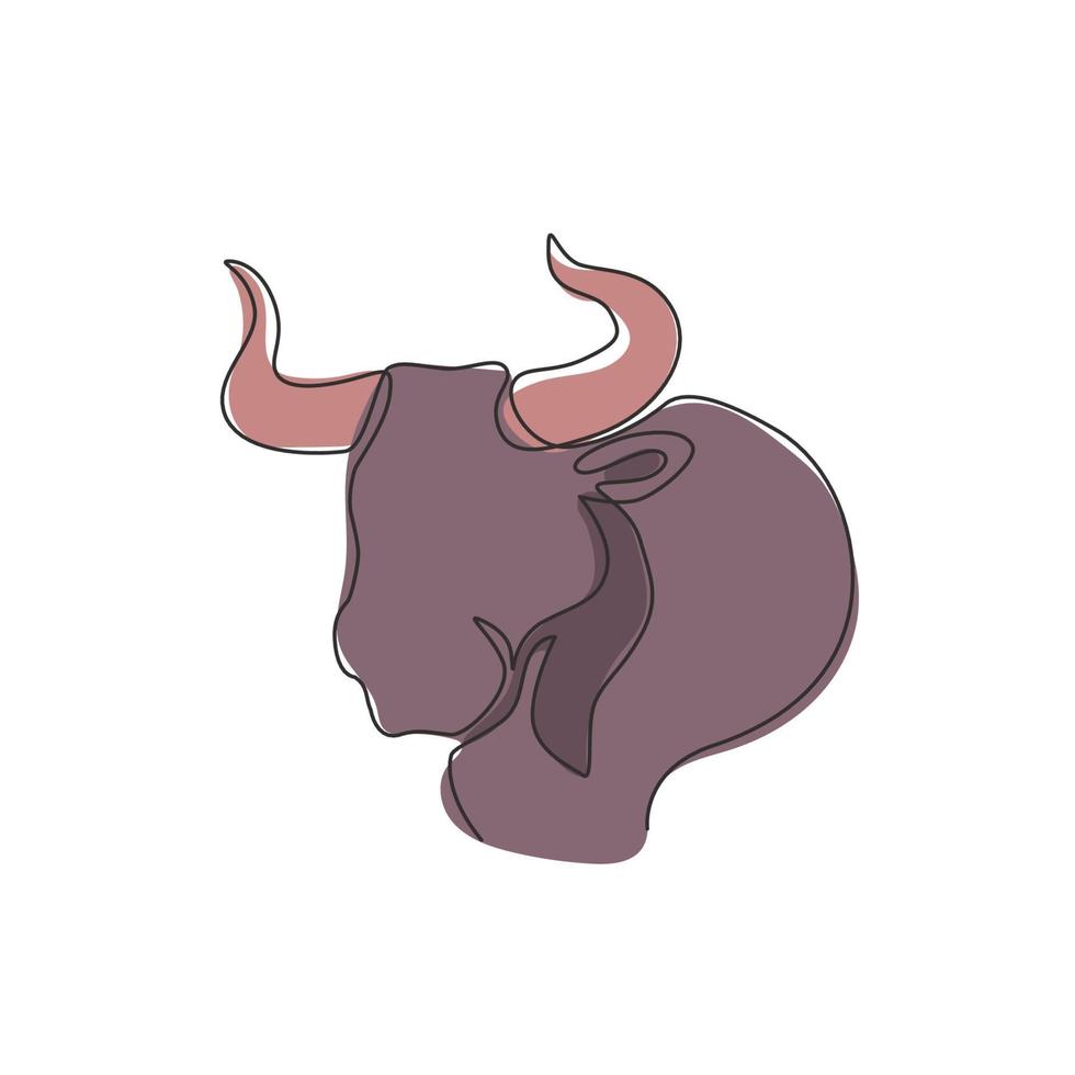 um único desenho de linha de elegância búfalo para a identidade do logotipo do parque nacional de conservação. conceito de mascote grande touro forte para show de rodeio. ilustração gráfica de vetor de desenho de linha contínua dinâmica