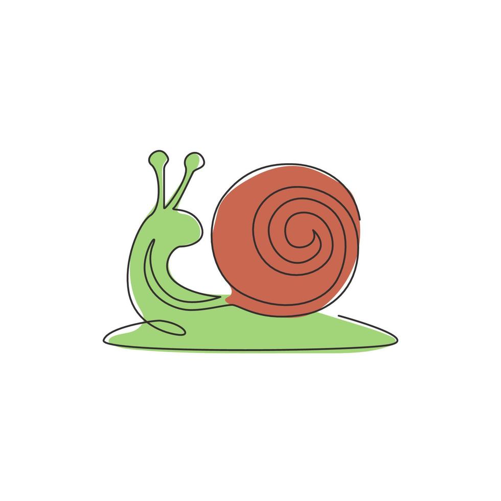 desenho de linha única contínua de caracol exótico com conceito de mascote de concha em espiral para identidade de logotipo de alimentos orgânicos. alimento saudável escargot altamente nutritivo. ilustração de desenho gráfico vetorial de uma linha vetor