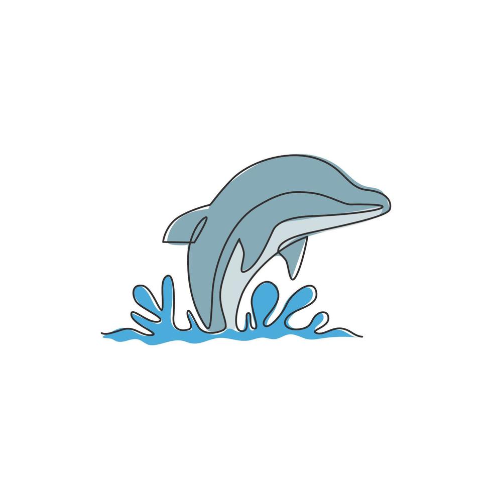 um único desenho de linha de um lindo lindo golfinho para a identidade do logotipo da empresa. conceito de mascote animal de beleza engraçada para ícone de circo. ilustração gráfica do vetor moderno desenho linha contínua