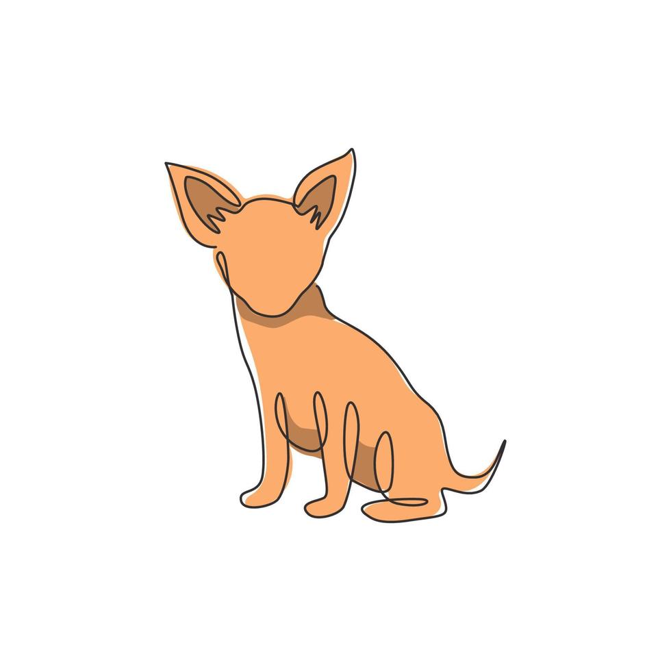 desenho de linha única de cachorro chihuahua engraçado para a identidade do logotipo da empresa. conceito de mascote de cão de raça pura para ícone de animal de estimação amigável de pedigree. ilustração gráfica de vetor moderno desenho contínuo de uma linha