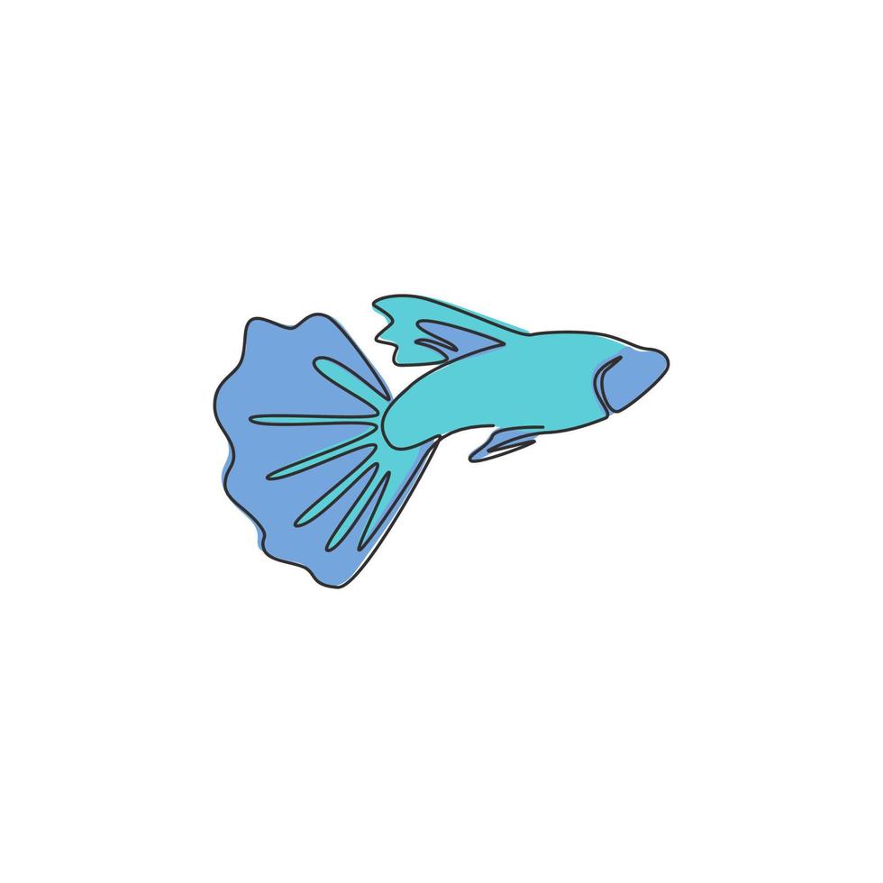 desenho de linha única contínua do peixe guppy da beleza para a identidade do logotipo do aquário. conceito de mascote de peixes de aquário de água doce para o ícone do parque aquático. ilustração gráfica de vetor moderno desenho de uma linha
