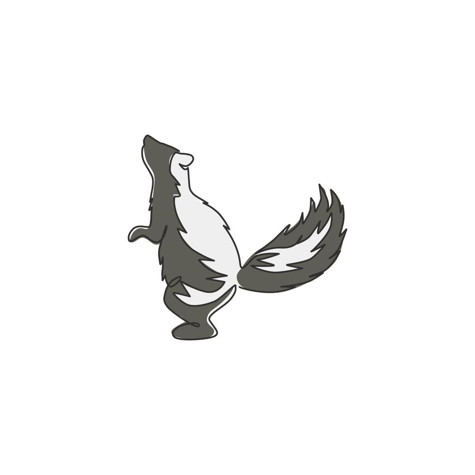 um único desenho de linha de skunk engraçado em pé para a identidade do logotipo da empresa. conceito de mascote animal doninha para ícone do parque nacional de conservação. ilustração em vetor desenho moderno linha contínua