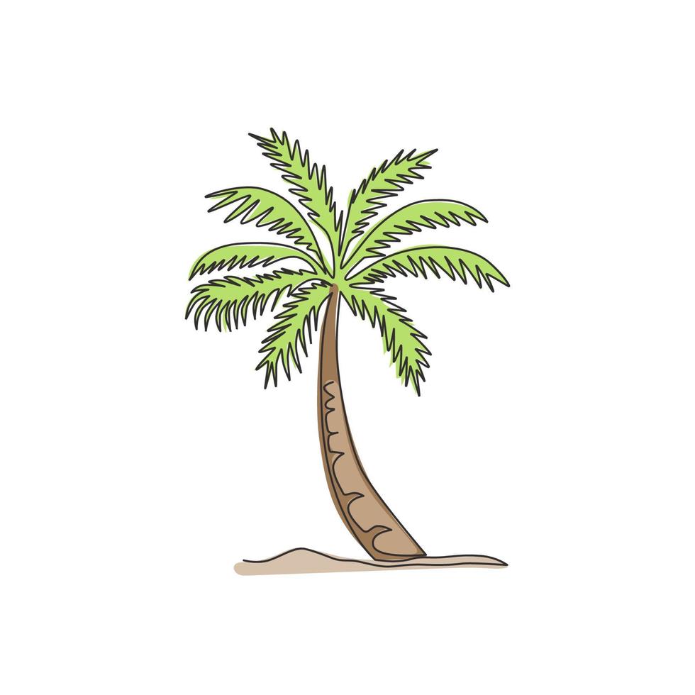 desenho de linha contínua única coco nucifera. conceito de árvore de coco decorativo para decoração de parede arte de impressão de cartaz e campanha de turismo de férias de viagem. ilustração em vetor moderno desenho de uma linha