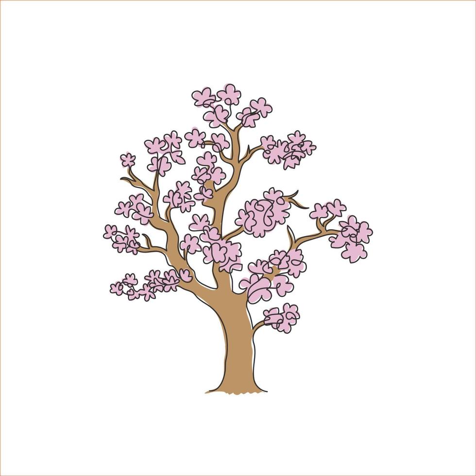 um desenho de linha contínuo da árvore da flor de cerejeira da beleza para impressão de pôster de decoração de parede de arte em casa. planta decorativa de sakura para o logotipo do parque nacional. tour de viagem. ilustração em vetor desenho desenho de linha única