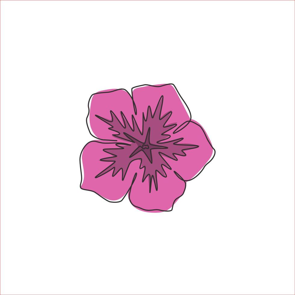 um desenho de linha contínuo de petunioideae de beleza fresca para logotipo de jardim. conceito de flor de petúnia decorativa para impressão para a arte do pôster de decoração de parede de casa. ilustração em vetor moderno desenho de linha única