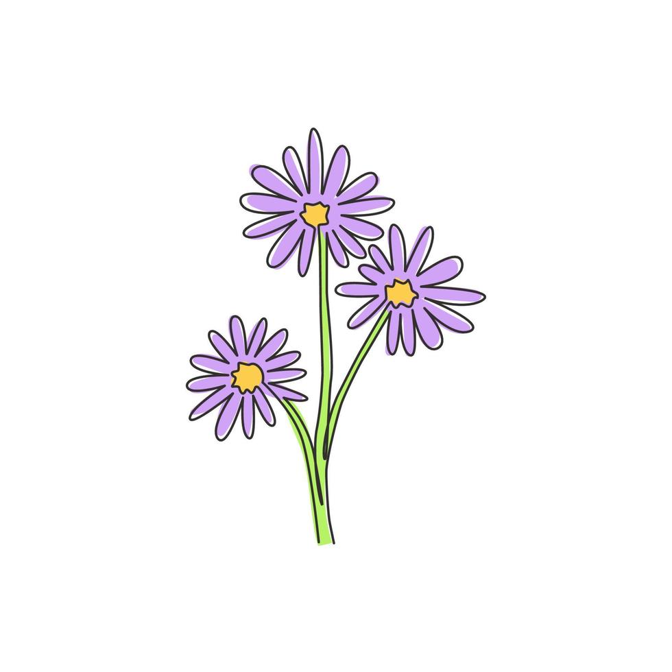 único um desenho de linha astereas frescas de beleza para poster de decoração de parede. conceito de flor aster decorativo para impressão para enfeite de cartão. ilustração em vetor desenho moderno linha contínua