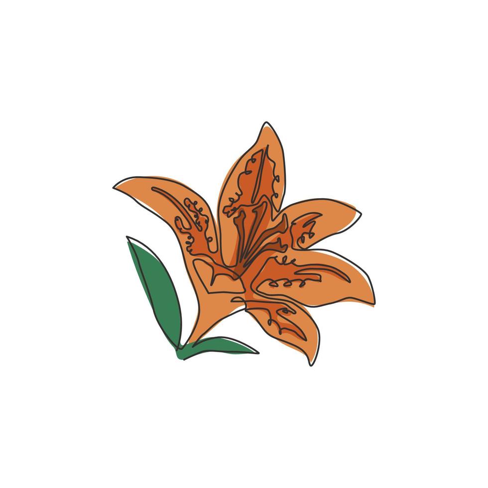 único um desenho de linha lilium fresco de beleza para poster de arte de decoração de parede de casa. flor de lírio tigre decorativa para impressão para cartão de convite de casamento. ilustração em vetor desenho moderno linha contínua