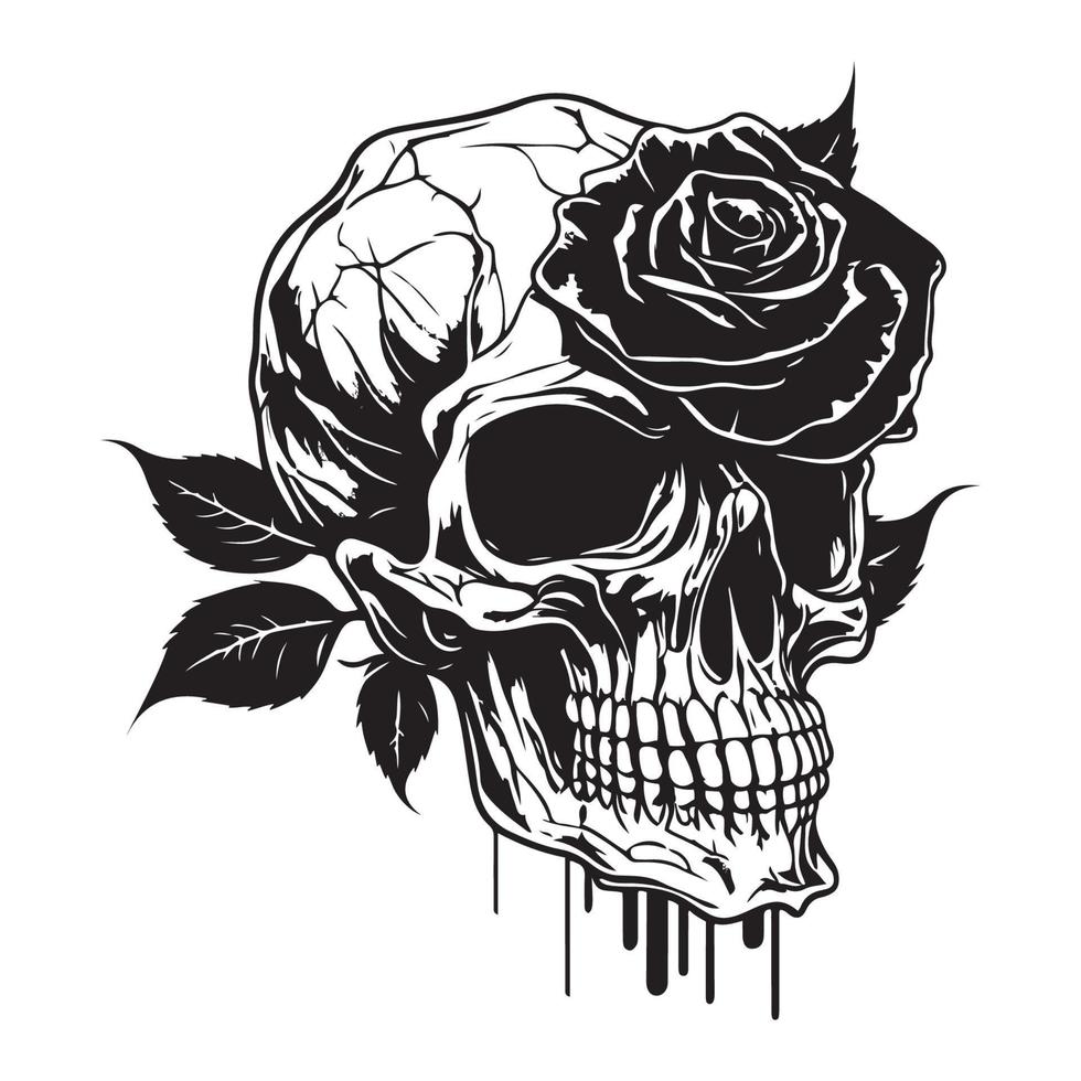Desenho de tatuagem cacto crânio arte de linha preto e branco
