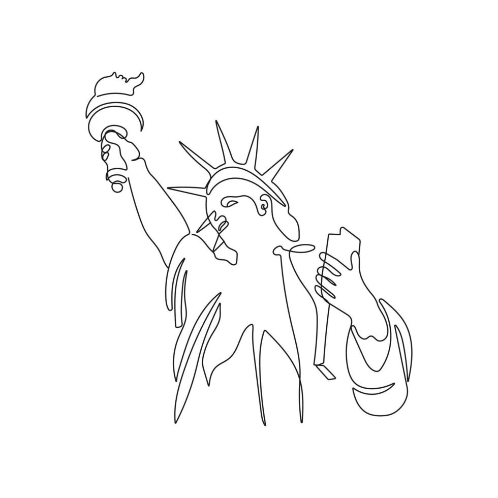 americano símbolo, estátua do liberdade. ponto de referência do Novo Iorque cidade. 1 linha arte. mão desenhado vetor ilustração.