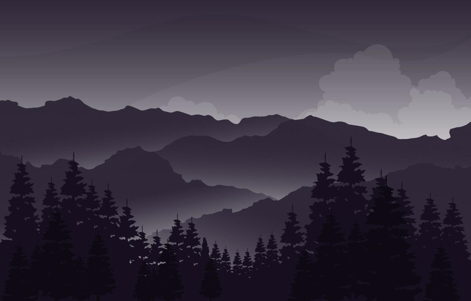 noite calma em ilustração de paisagem de floresta de montanha vetor